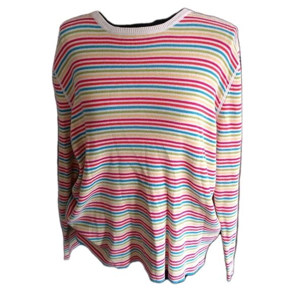 Meridian Bay Rainbow Stripe 100% Cotton Pullover Sweater Made in Australia LARGE - Picture 1 of 9